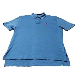 Vtg Polo Ralph Lauren Mens Medium Golf Shirt Blue Red Pony GUC Read Description